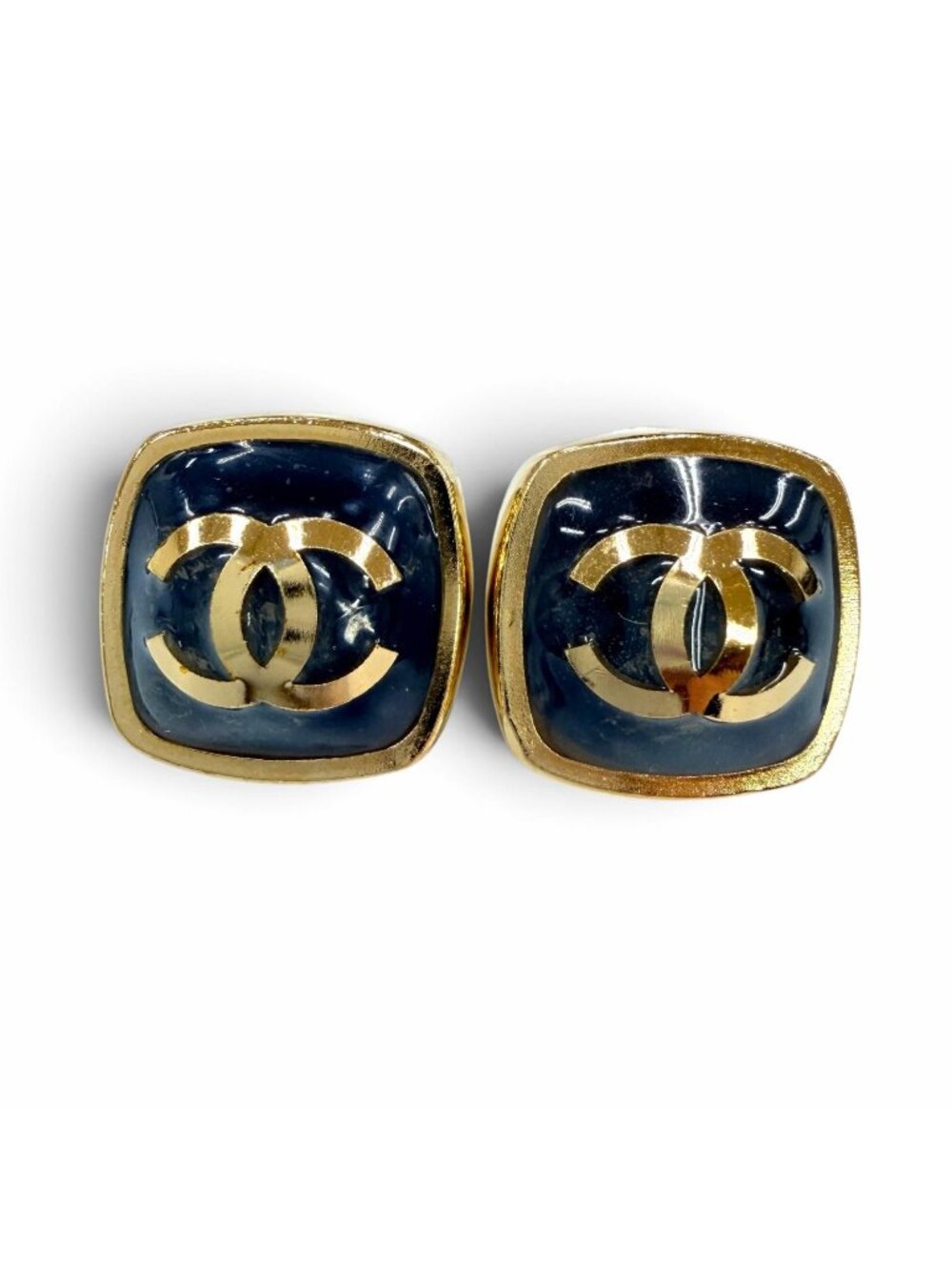 Chanel Metal CC Logo Square Earrings Gold Gray
